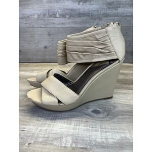 HK by Heidi Klum Women Tan Wedges Ankle Strap Zip US 8 EUR 38.5